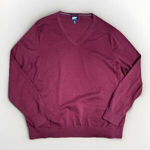 Land's End Men's XXL Sweater Burgundy‎ V Neck Long Sleeve 100% Supima Cotton
